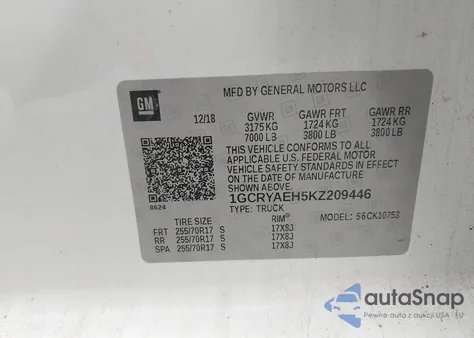 2019 Chevrolet Silverado 1500 Work Truck из США, поврежденный, VIN 1GCRYAEH5KZ209446